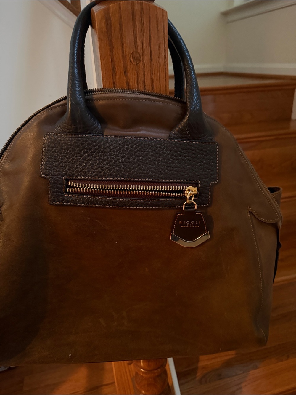Nicoli Brown Leather & Suede Dome Tote